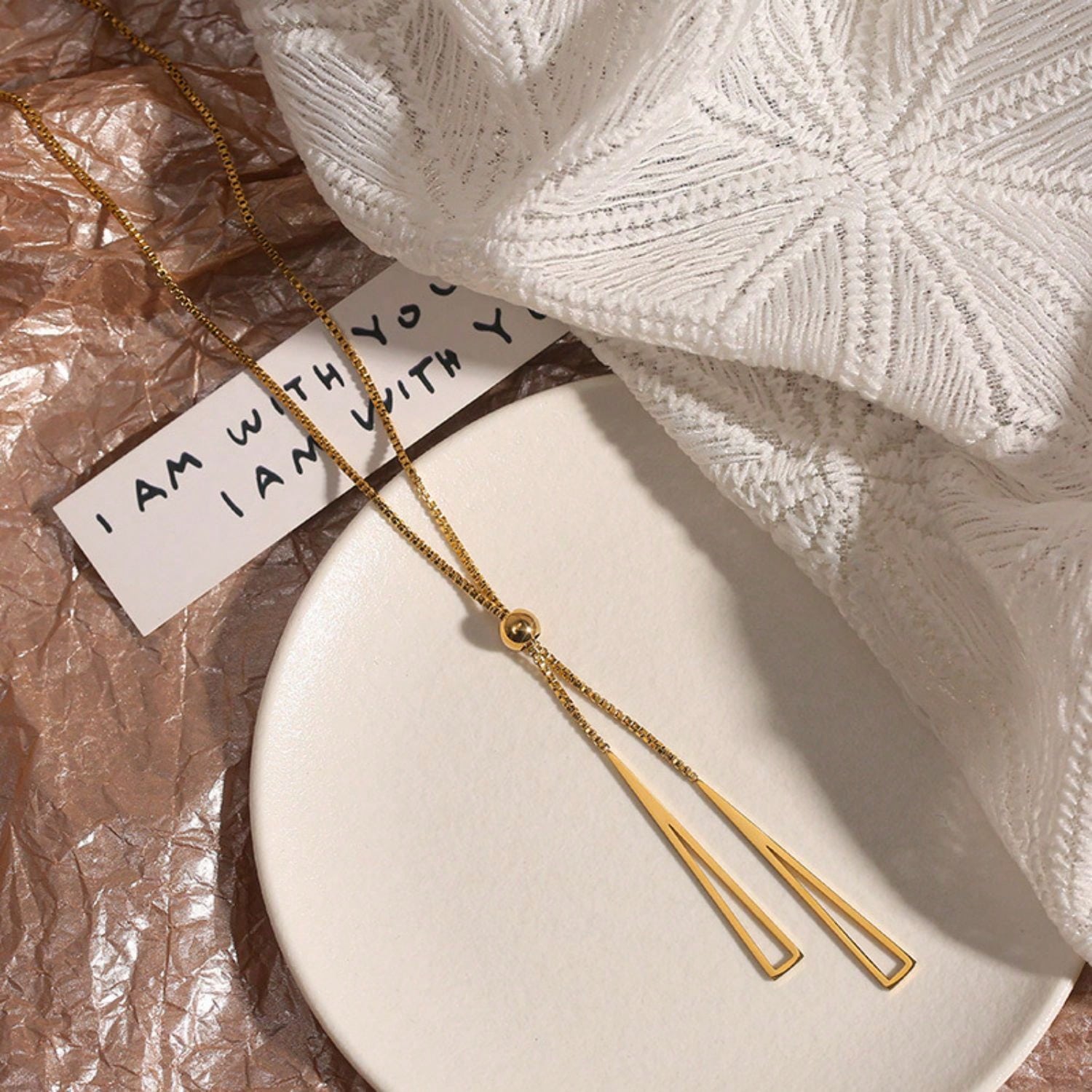 colar Coreano de alta qualidade rosa ouro triângulo tassel pull-out titânio aço hipoalergênico não-desbotamento colar acessórios ajustáveis