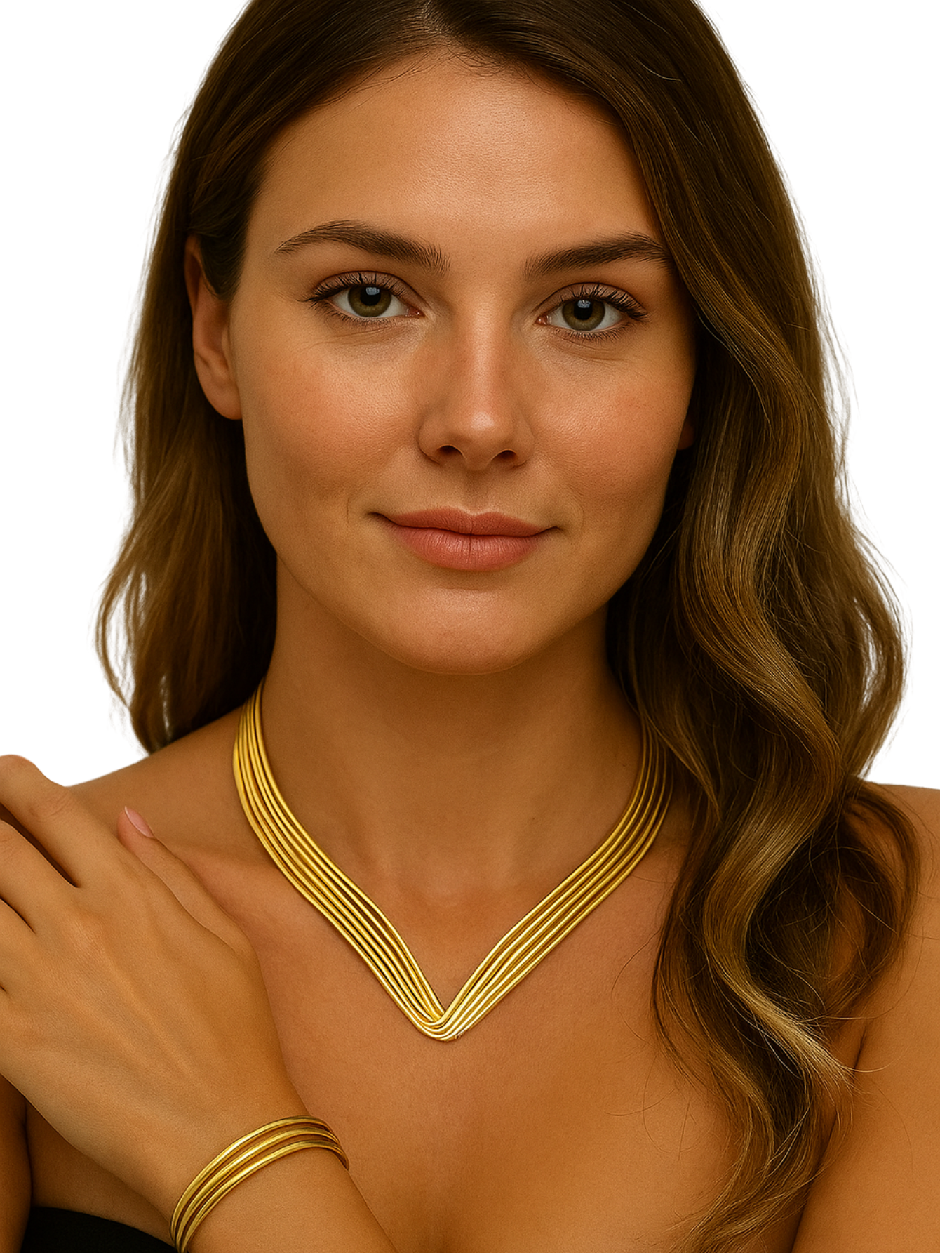 Choker Aro V com Brinco Liso Banhado a Ouro | Bella & Finna