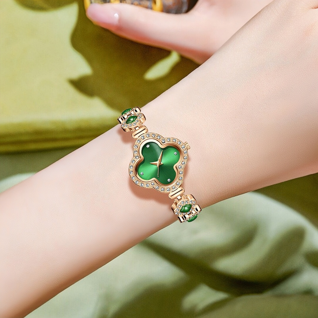 Elegante Flor Mini Relógio De Pulso De Quartzo Com Pulseira De Metal Luz Luxo Moda Diamante Relógio Relógio Feminino