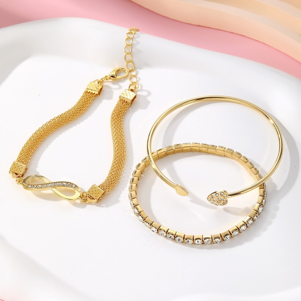 3 Pçs Conjunto Pulseira Vintage Banhada A Ouro Com Símbolo Do Infinito Joias Femininas