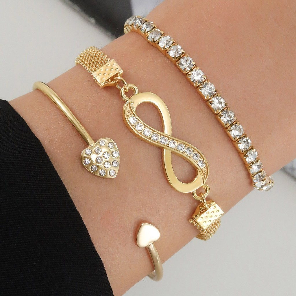 3 Pçs Conjunto Pulseira Vintage Banhada A Ouro Com Símbolo Do Infinito Joias Femininas