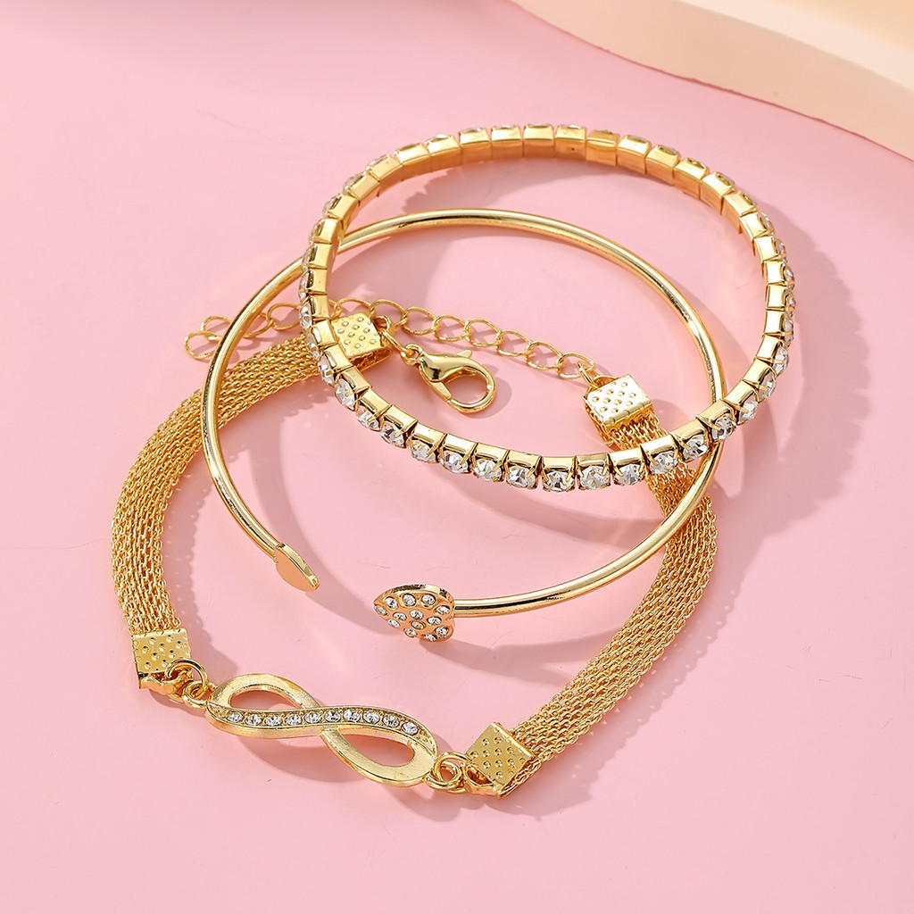3 Pçs Conjunto Pulseira Vintage Banhada A Ouro Com Símbolo Do Infinito Joias Femininas