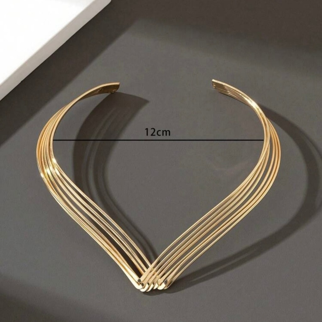Kit Choker Aro V e Brinco Liso Moda Casual Moderno Ouro Prata