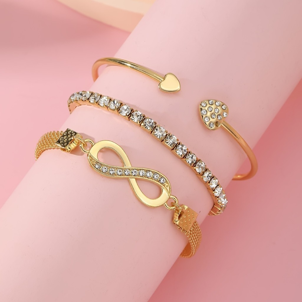 3 Pçs Conjunto Pulseira Vintage Banhada A Ouro Com Símbolo Do Infinito Joias Femininas