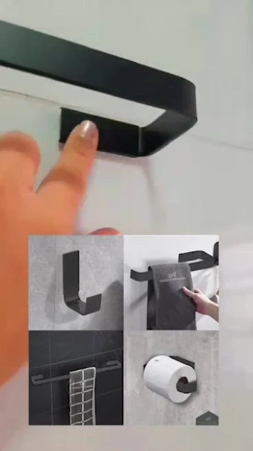 Kit de Acessórios para Banheiro Quadrado Preto Fosco Luxo 4 Peças