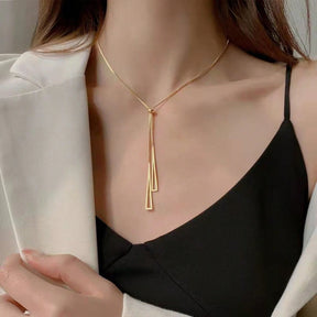 colar Coreano de alta qualidade rosa ouro triângulo tassel pull-out titânio aço hipoalergênico não-desbotamento colar acessórios ajustáveis
