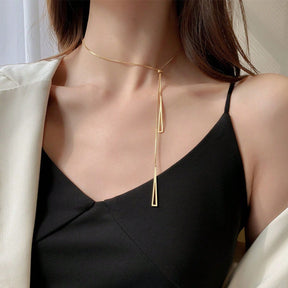 colar Coreano de alta qualidade rosa ouro triângulo tassel pull-out titânio aço hipoalergênico não-desbotamento colar acessórios ajustáveis