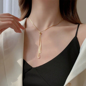 colar Coreano de alta qualidade rosa ouro triângulo tassel pull-out titânio aço hipoalergênico não-desbotamento colar acessórios ajustáveis