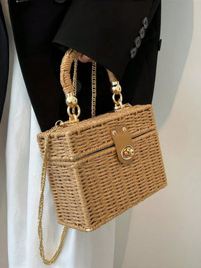 Bolsa de Palha com Alça Dourada| Bella & Finna