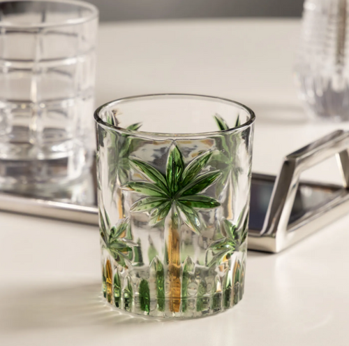 Jogo de 6 Copos Baixos Palm Tree em Cristal Ecológico Lapidado (340ml) | BELLAEFINNA
