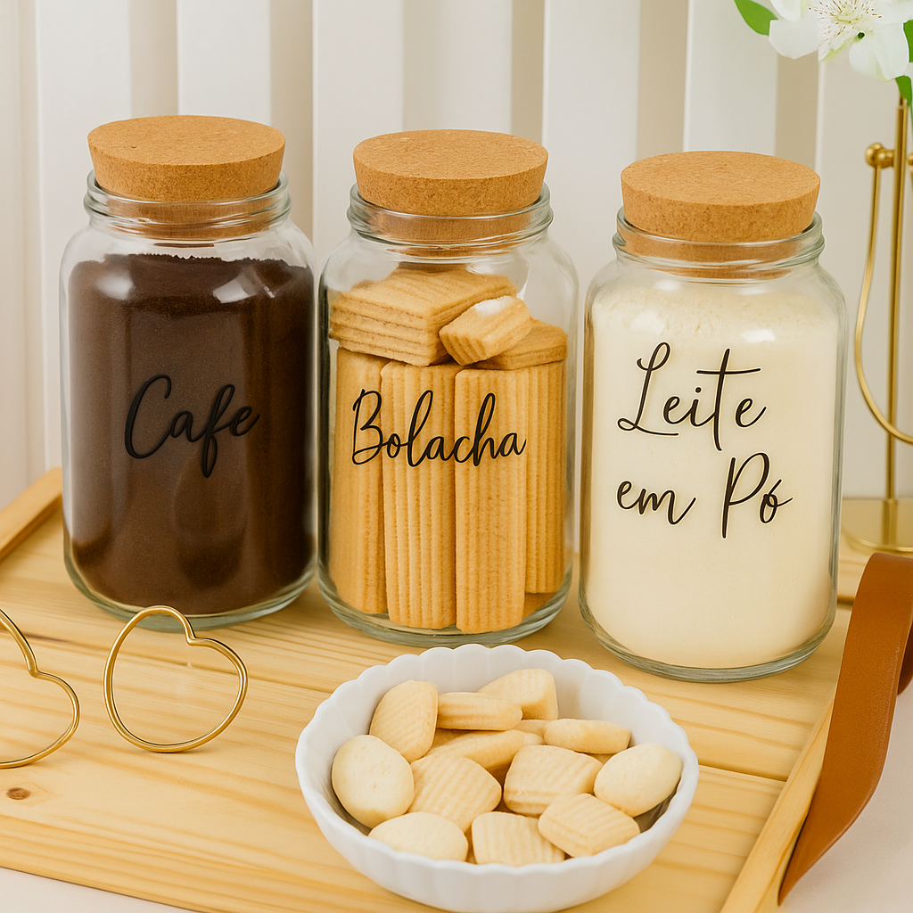 Kit 3 Potes Personalizados para o Cantinho do Café | Organize com Amor e Propósito |Bellaefinna