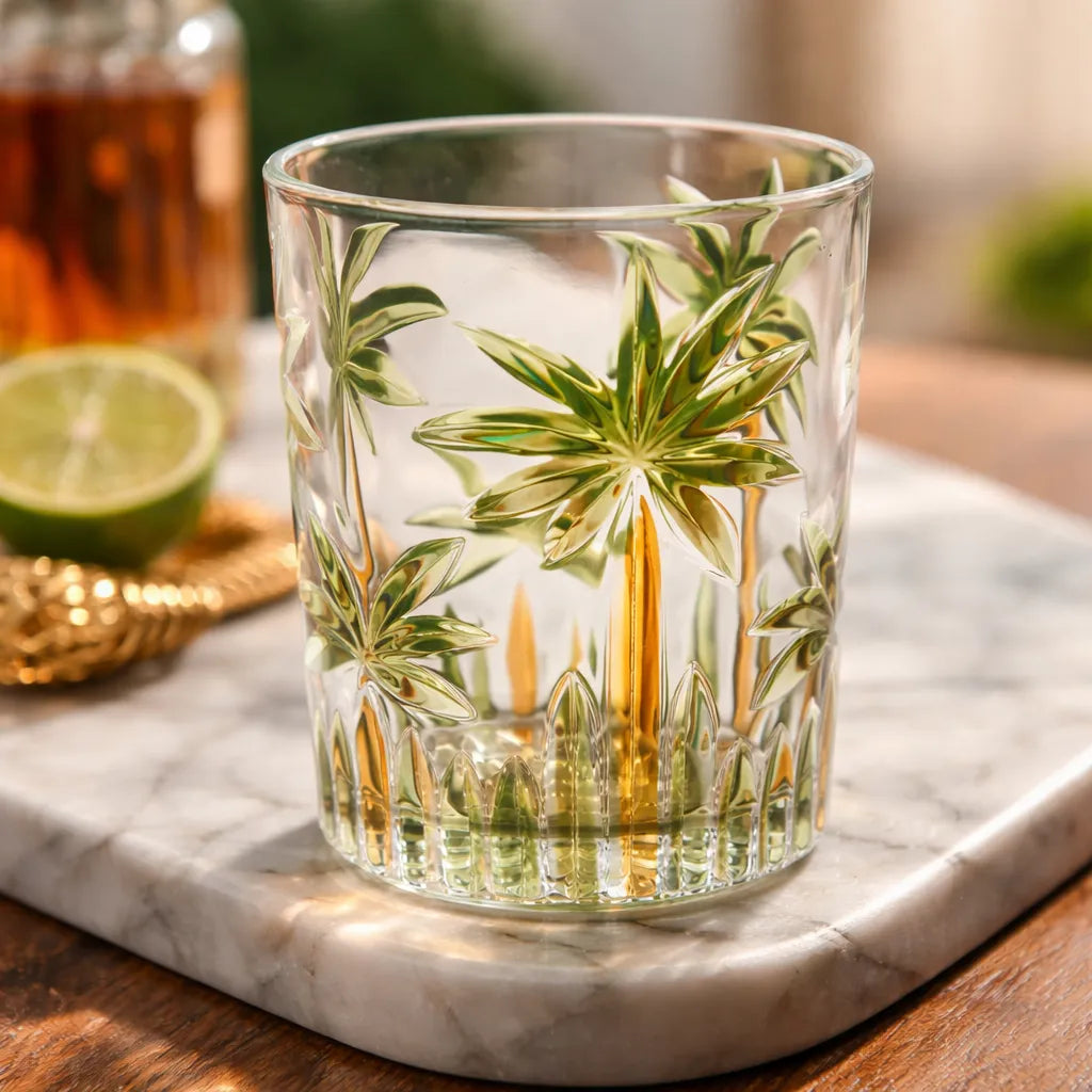 Jogo de 6 Copos Baixos Palm Tree em Cristal Ecológico Lapidado (340ml) | BELLAEFINNA