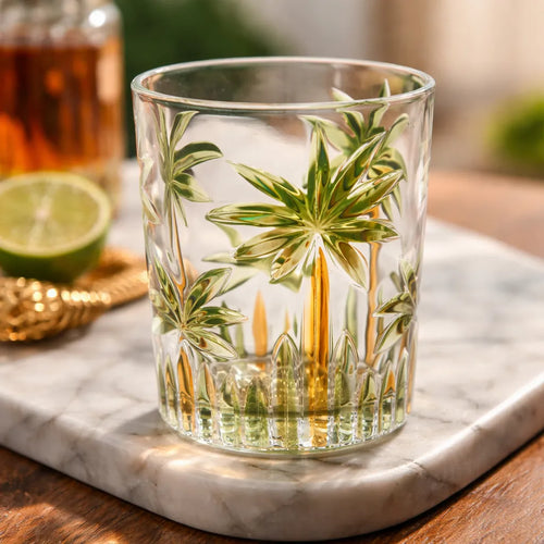Jogo de 6 Copos Baixos Palm Tree em Cristal Ecológico Lapidado (340ml) | BELLAEFINNA