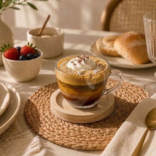 Jogo de 6 Xícaras de Chá e Café 220ml com 6 Pires de Madeira Redondo – Linha Concept