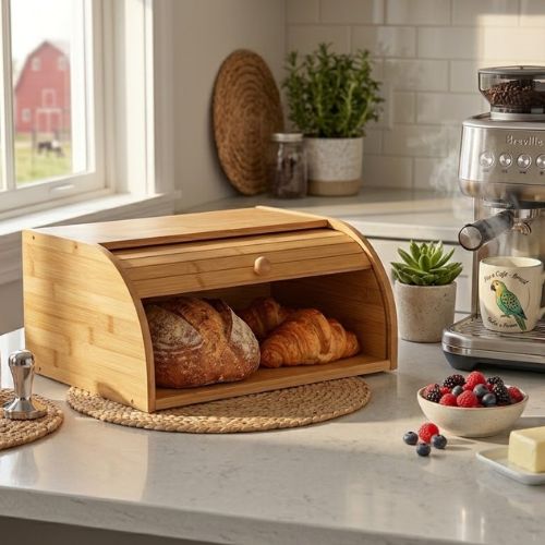 Porta Pães em Bambu com Tampa Retrátil Basculante – Linha Natural Home