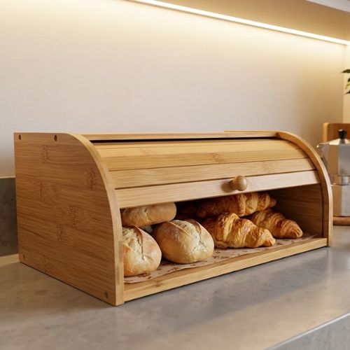 Porta Pães em Bambu com Tampa Retrátil Basculante – Linha Natural Home