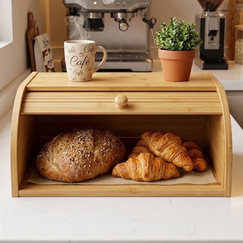 Porta Pães em Bambu com Tampa Retrátil Basculante – Linha Natural Home