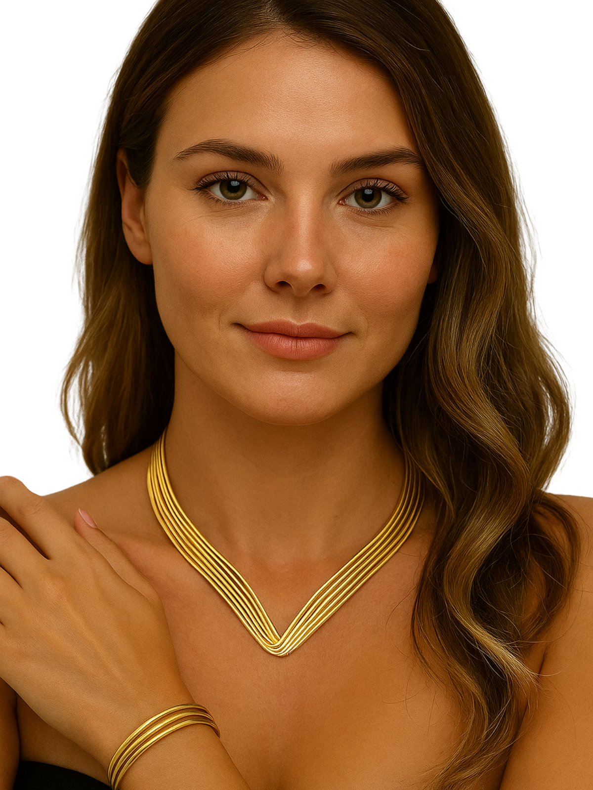 Choker Aro V com Brinco Liso Banhado a Ouro | Bella & Finna