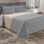 Kit Colcha Cobre Leito Casal Dupla Face 3 Peças Estampada Porta Travesseiro 100% Poliéster