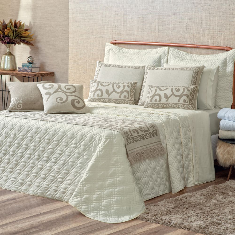 Kit Colcha Cobre Leito Casal Queen Completo Turin 180 Fios 10 peças Premium