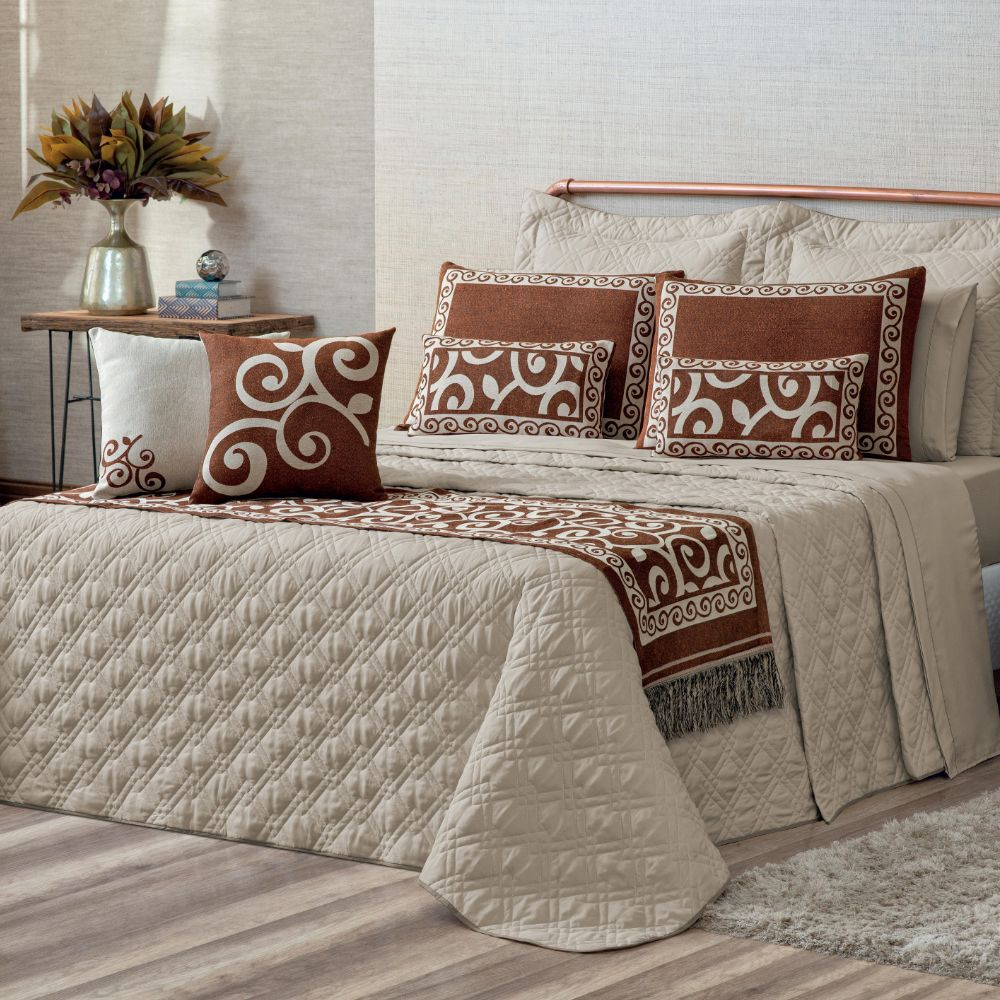 Kit Colcha Cobre Leito Casal Queen Completo Turin 180 Fios 10 peças Premium