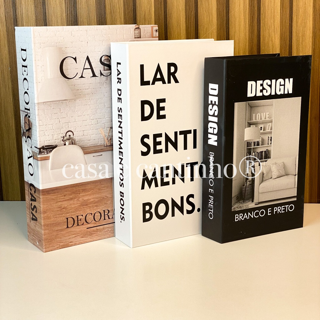 Kit 3 Caixas Livro Decorativo Porta Objetos Decoração Casa Sala Multiuso Jogo de Livros Decorativos