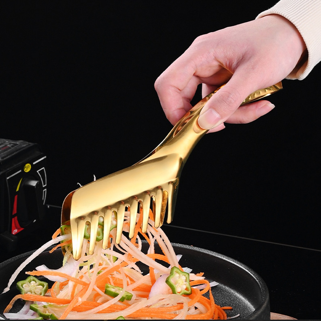 Talheres Kit 4 De Aço Inox Servindo Utensílios Pinça para pão pinça para bife colher de sopa escorredor Dourado Conjunto