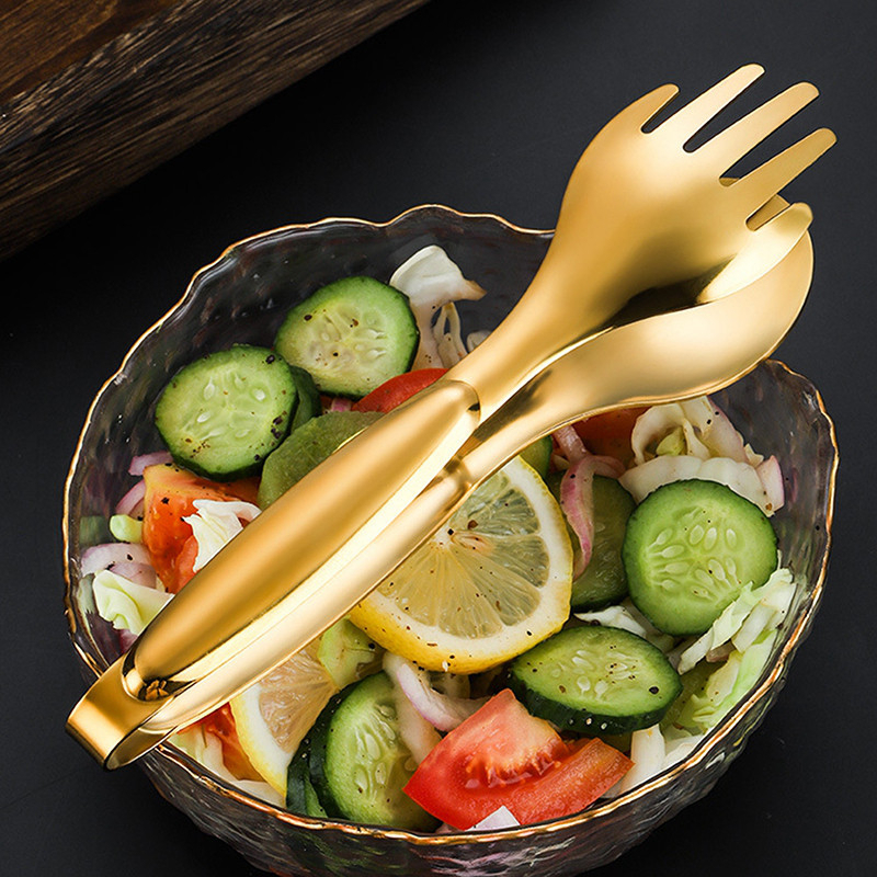 Talheres Kit 4 De Aço Inox Servindo Utensílios Pinça para pão pinça para bife colher de sopa escorredor Dourado Conjunto