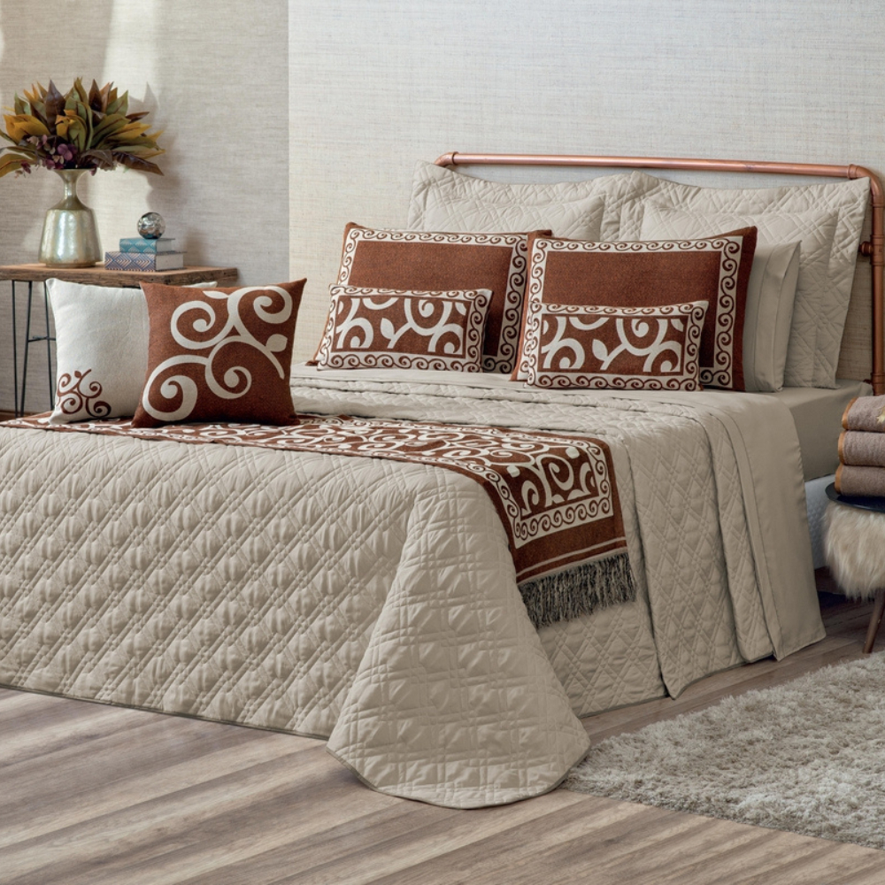 Kit Colcha Cobre Leito Casal Queen Completo Turin 180 Fios 10 peças Premium