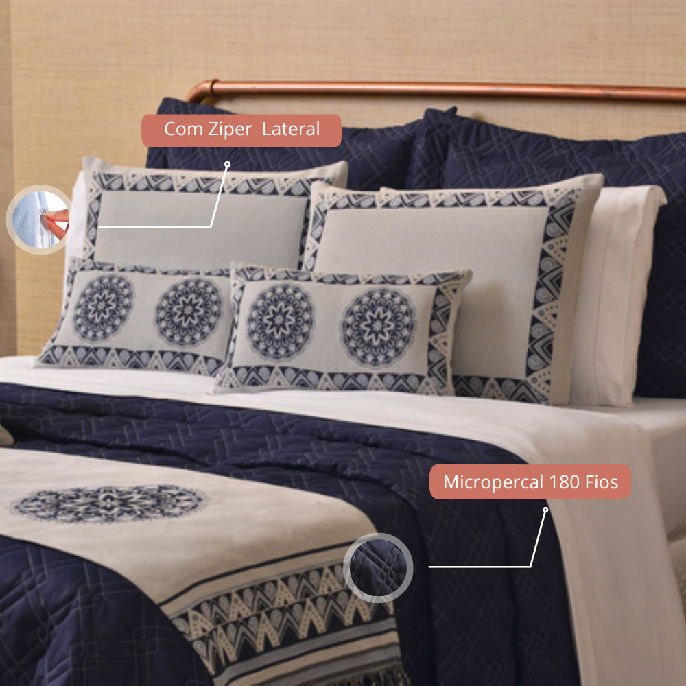 Kit Colcha Cobre Leito Casal Queen Completo Turin 180 Fios 10 peças Premium