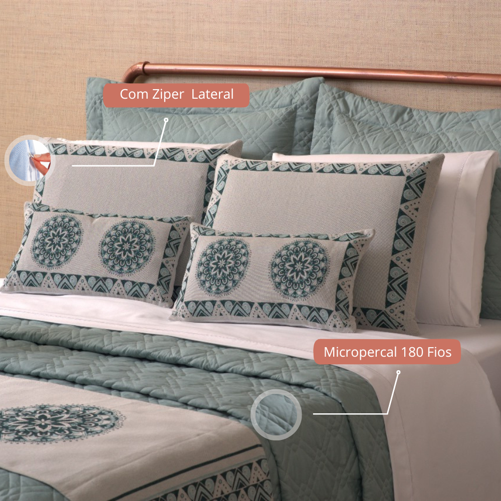 Kit Colcha Cobre Leito Casal Queen Completo Turin 180 Fios 10 peças Premium
