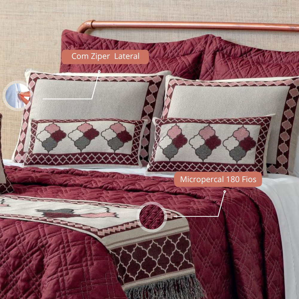 Kit Colcha Cobre Leito Casal Queen Completo Turin 180 Fios 10 peças Premium