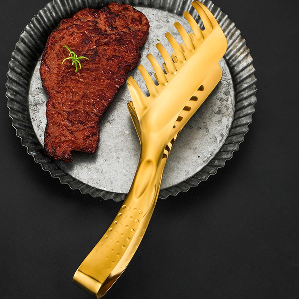 Talheres Kit 4 De Aço Inox Servindo Utensílios Pinça para pão pinça para bife colher de sopa escorredor Dourado Conjunto