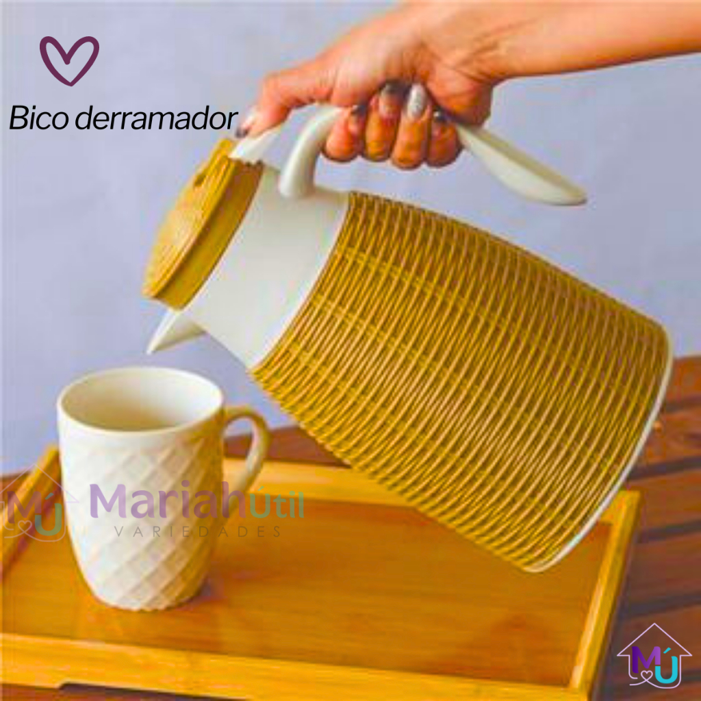 Garrafa Termica Rattan Cafe Cha Agua Quente Leite Suco Bebidas Luxo Gourmet 1L Promoção