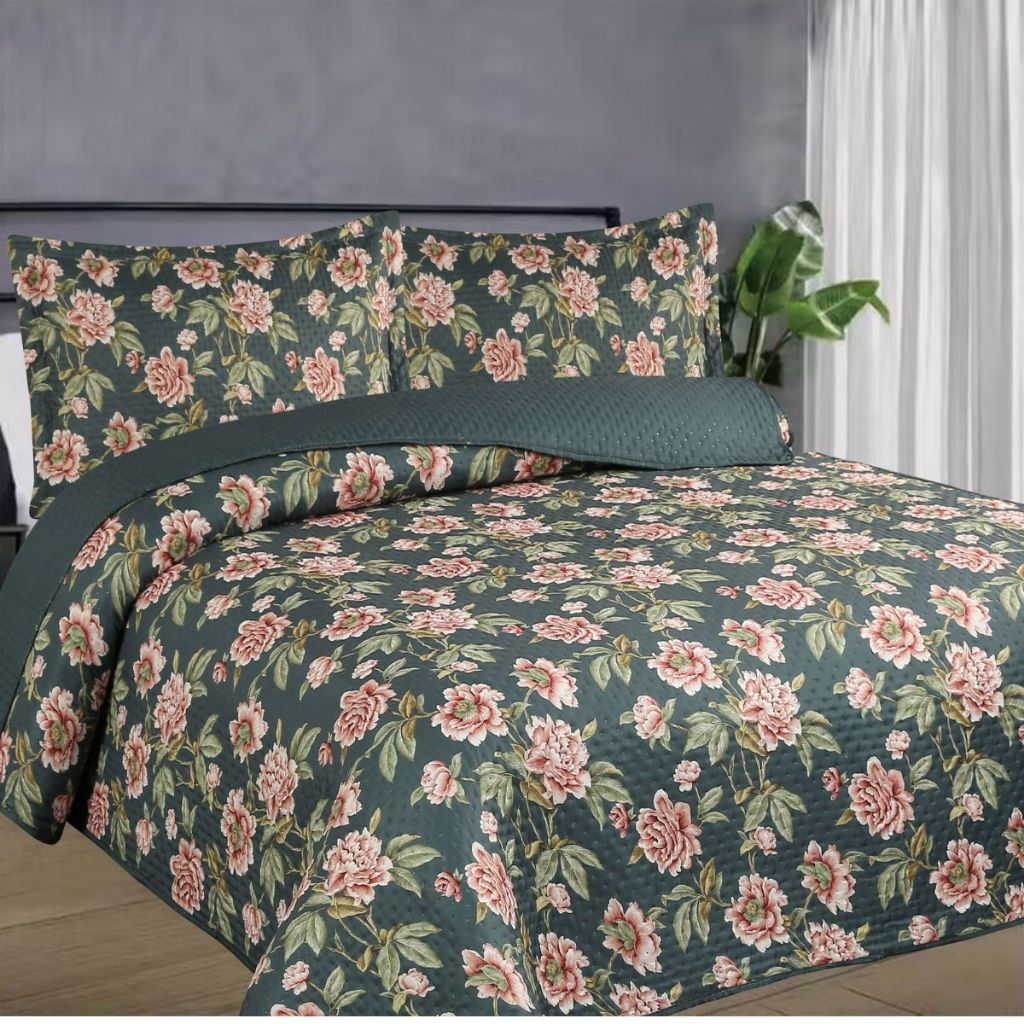 Kit Colcha Estampada Dupla Face Cobre leito 03 Peças Super Macio Tamanho Grande