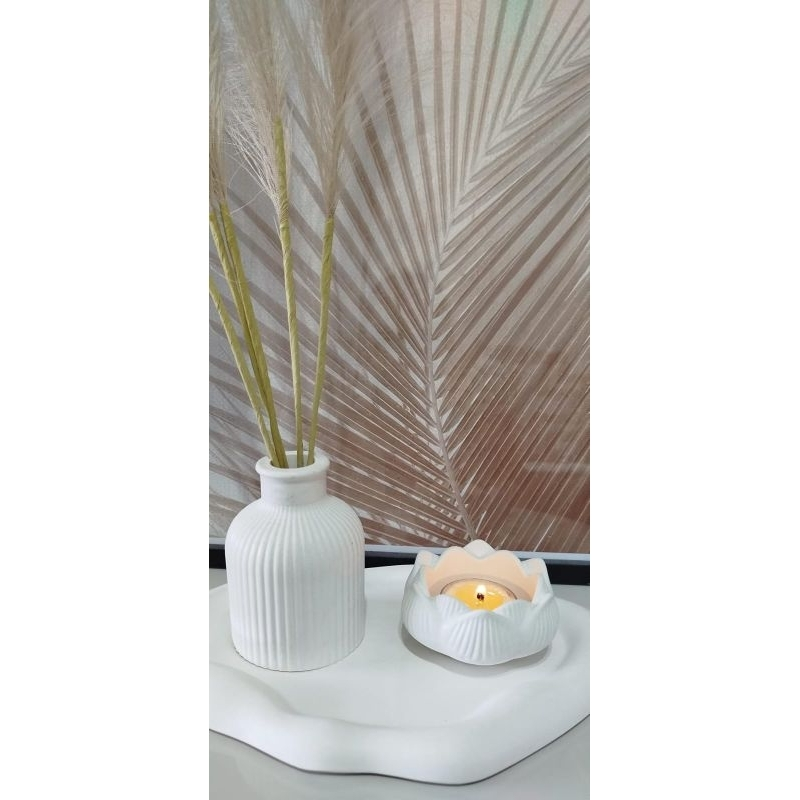 Kit 3 peças decoração Vaso flor + castiçal flor lótus + bandeja decorativa porta jóias casa escritório casa sala