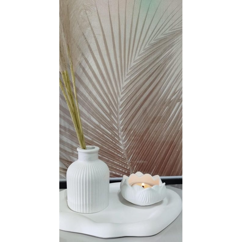 Kit 3 peças decoração Vaso flor + castiçal flor lótus + bandeja decorativa porta jóias casa escritório casa sala