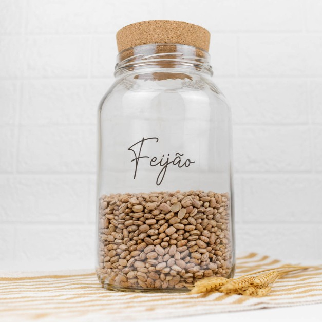 Kit 2 Potes de Mantimentos 3,2 litros Vidro | Arroz e Feijão | Tampa/Vedação por Rolha