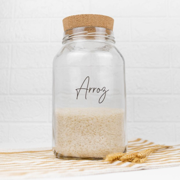 Kit 2 Potes de Mantimentos 3,2 litros Vidro | Arroz e Feijão | Tampa/Vedação por Rolha