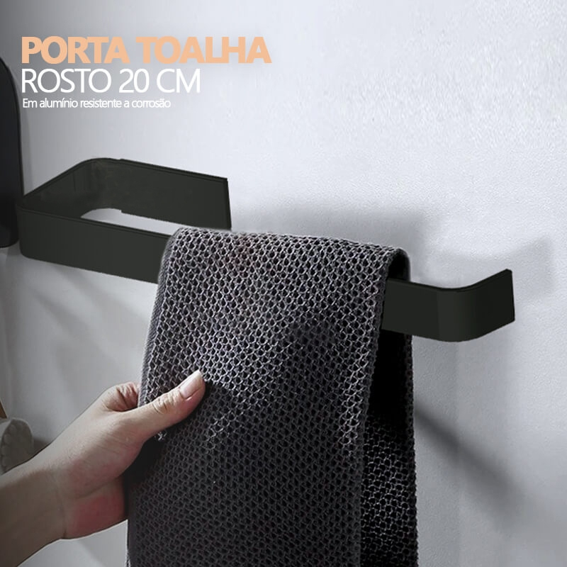 Kit de Acessórios para Banheiro Quadrado Preto Fosco Luxo 4 Peças