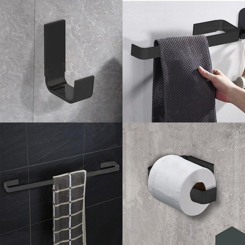 Kit de Acessórios para Banheiro Quadrado Preto Fosco Luxo 4 Peças