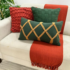 Kit Almofada Corda Terracota Verde Musgo Caramelo Macrame Artesanal Estilo Boho Natal Natalina