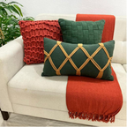 Kit Almofada Corda Terracota Verde Musgo Caramelo Macrame Artesanal Estilo Boho Natal Natalina