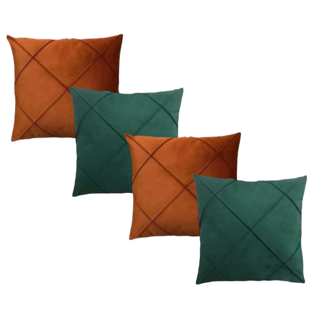 Kit 04 Almofadas Cheias em Suede Drapeada 45x45cm Decorativas Sala Quarto Sofá