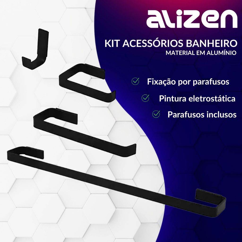 Kit de Acessórios para Banheiro Quadrado Preto Fosco Luxo 4 Peças