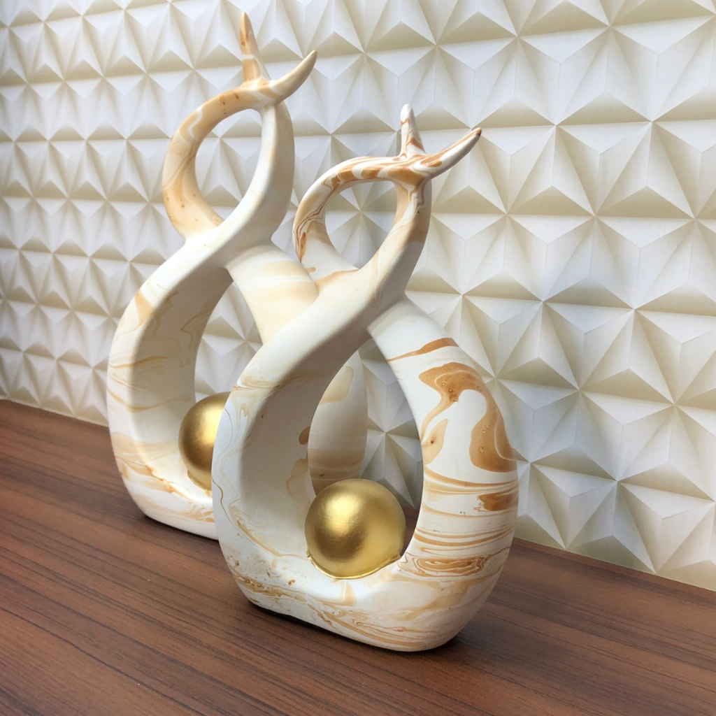 Enfeite Dupla Vasos C/ Esfera Dourada Cerâmica Decoração P/ Rack Sala Várias Cores