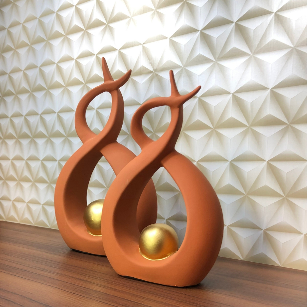 Enfeite Dupla Vasos C/ Esfera Dourada Cerâmica Decoração P/ Rack Sala Várias Cores