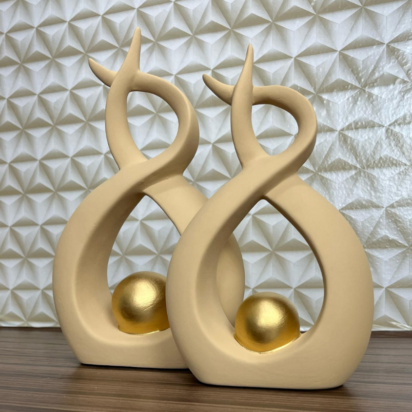 Enfeite Dupla Vasos C/ Esfera Dourada Cerâmica Decoração P/ Rack Sala Várias Cores