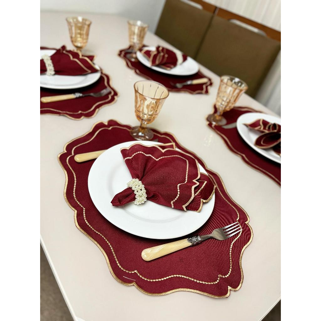 Kit Jogo Americano 8 Pçs Souplats Mesa De 4 Lugares Mesa Posta Guardanapo Supla Sousplat