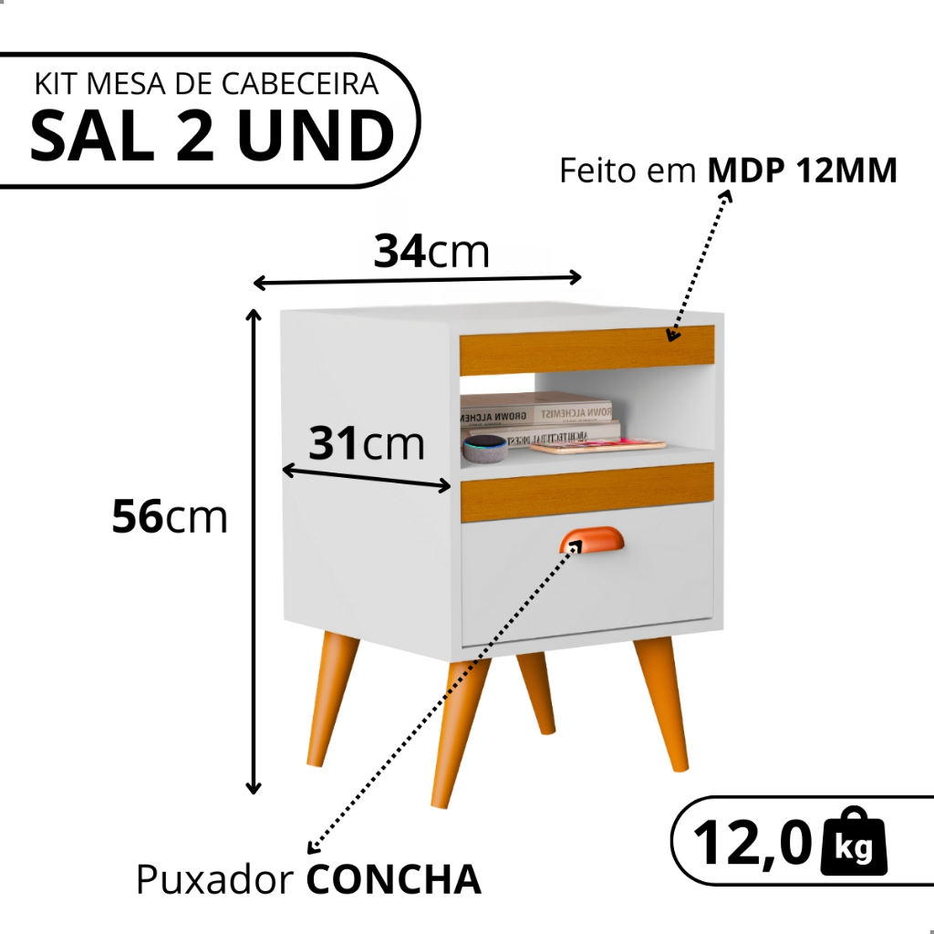 Kit 2 Mesa De Cabeceira Para Quarto Com Pés e Gaveta Com Nicho Criado Com 2 Unidades Mesinha Canto